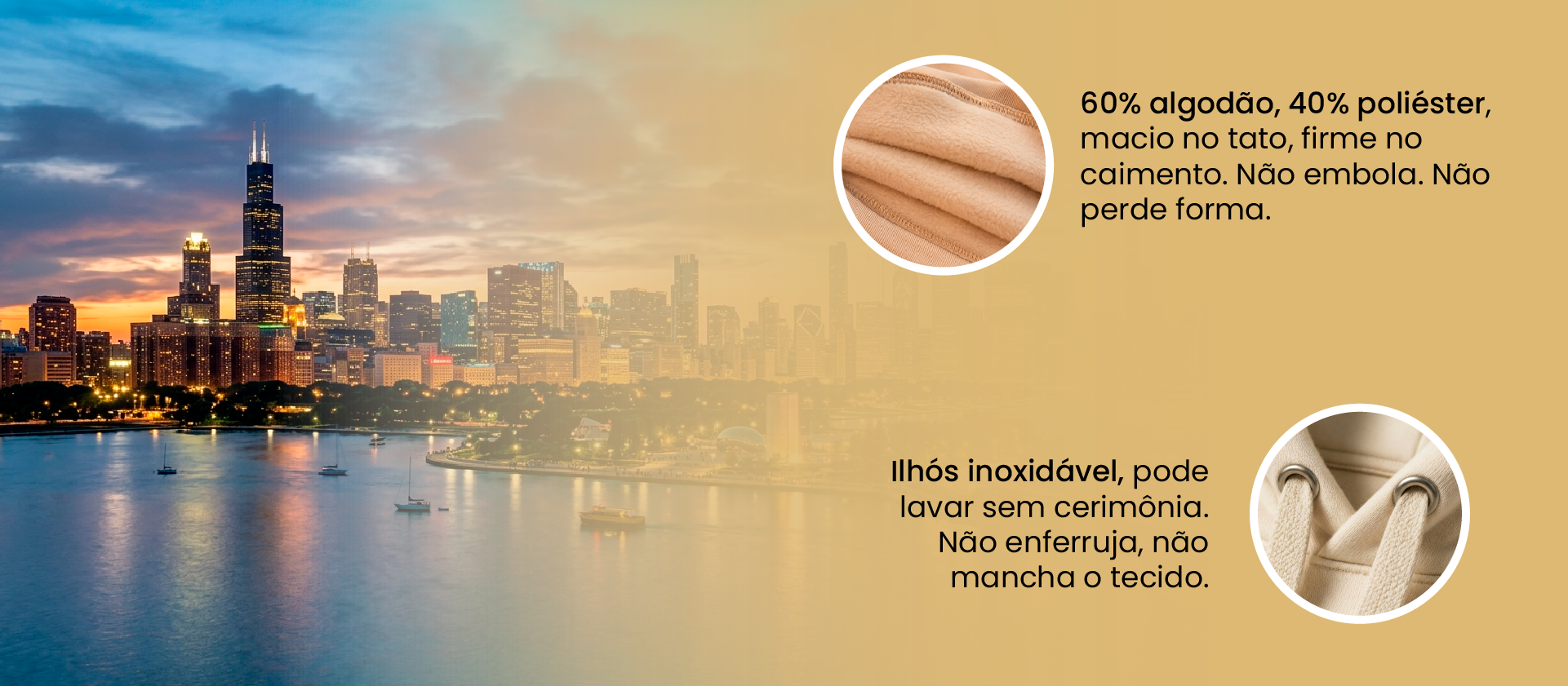 Moletom canguru chicago usa 60% algod&atilde;o 45%poli&eacute;ster ilh&oacute;s inoxid&aacute;vel